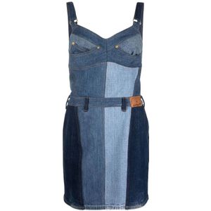 Marine Serre, Blauwe Denim Minijurk met Halve Maan Print Blauw, Dames, Maat:L