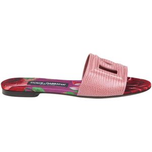 Dolce & Gabbana, Schoenen, Dames, Roze, 37 1/2 EU, Leer, Roze leren instap sandalen gekruist logo