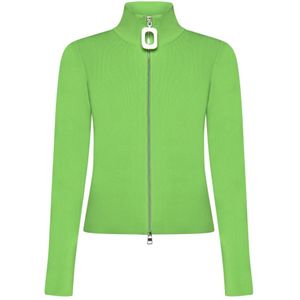 JW Anderson, Sweatshirts & Hoodies, Dames, Groen, S, Neon Groene Rits Cardigan Sweater