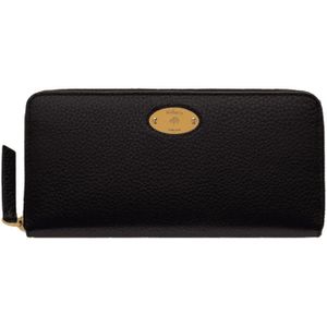 Mulberry, Accessoires, Dames, Zwart, ONE Size, Leer, Plaque 8 Creditcard Rits Portemonnee, Zwart