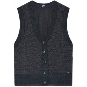 Gustav, Jassen, Dames, Blauw, S, Gebreid vest met V-hals en knoopsluiting