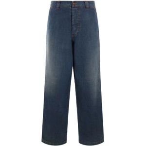 Maison Margiela, Jeans, Heren, Blauw, W32, Denim, Blauwe Loose-Fit Denim Jeans Four Stitches