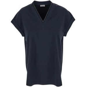 Brunello Cucinelli, Katoenen T-shirt Blauw, Dames, Maat:S