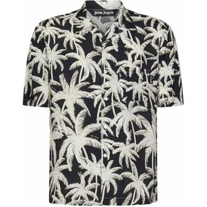 Palm Angels, Zwart Palm Print Korte Mouw Shirt Veelkleurig, Heren, Maat:L