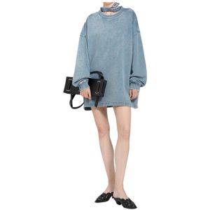 Y/Project, Sweatshirts & Hoodies, Dames, Blauw, S, Katoen, Blauw Acid Wash Triple Kraag Sweatshirt