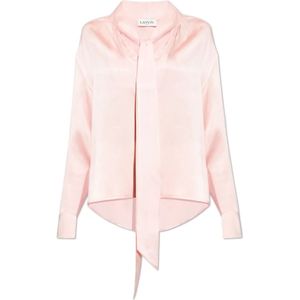 Lanvin, Blouses & Shirts, Dames, Roze, M, Satijn, Zijden top met strik halslijn