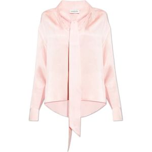 Lanvin, Zijden top met strik halslijn Roze, Dames, Maat:M