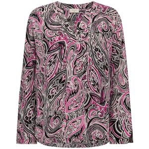 Freequent, Blouses & Shirts, Dames, Roze, M, Blouse met rozenprint, V-hals en lange mouwen