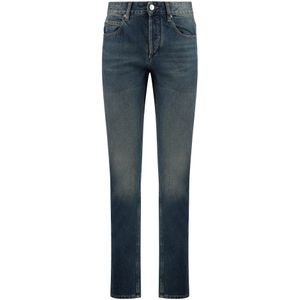 Isabel Marant, Jeans, Dames, Blauw, XS, Katoen, Stretch katoenen slim-fit jeans met metalen knopen