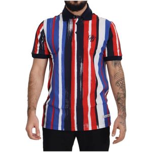 Dolce & Gabbana, Tops, Heren, Veelkleurig, XS, Katoen, Multicolor Gestreept Katoenen Polo T-shirt