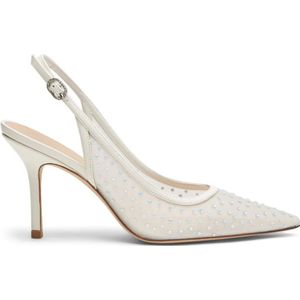 Stuart Weitzman, Schoenen, Dames, Wit, 36 1/2 EU, Kristal Mesh Slingback Pump