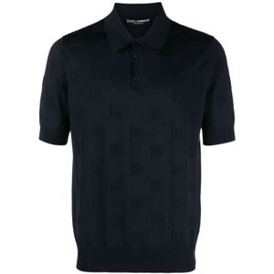Dolce & Gabbana, Tops, Heren, Blauw, M, Zijden Logo Polo Shirt