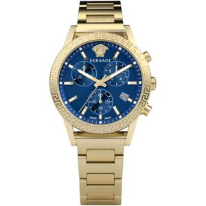 Versace, Sport Tech Chronograaf Goud Blauw Horloge Geel, Dames, Maat:ONE Size