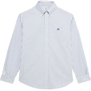 Brooks Brothers, Overhemden, Heren, Blauw, L, Katoen, Blauw-wit Regular Fit Non-Iron Stretch Katoenen Casual Overhemd met Button-Down Kraag