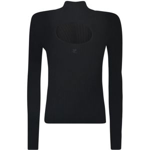 Courrèges, Truien, Dames, Zwart, S, Polyester, Zwart Logo-Geborduurde Cut-Out Sweatshirt