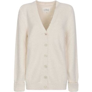 Maison Margiela, Truien, Dames, Beige, S, Katoen, Beige V-Hals Gebreid Cardigan