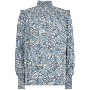 Soyaconcept, Adine 2 Blauwe Blouse met Smockwerk Hoge Halslijn en Ruches Details Blauw, Dames, Maat:S