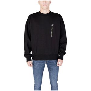Calvin Klein Jeans, Sweatshirts & Hoodies, Heren, Zwart, L, Katoen, Zwart Bedrukte Sweatshirt Ronde Hals