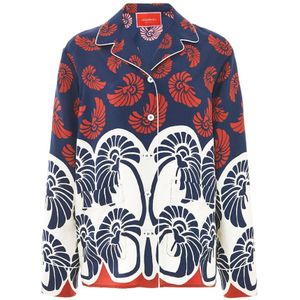 La DoubleJ, Zijden Blouse met Palmetto Print Veelkleurig, Dames, Maat:XS