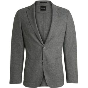 Hugo Boss, Jassen, Heren, Grijs, L, Katoen, Slim Fit Flanellen Jas Grijs P-Hanry-244