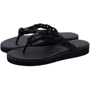 See by Chloé, Zwarte Pompoms Sandalen met Gevlochten Leren Bandjes Zwart, Dames, Maat:39 EU