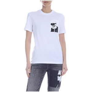 Karl Lagerfeld, Tops, Dames, Wit, M, Katoen, Legend Pocket T-Shirt in Wit