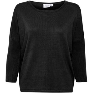 Saint Tropez, Truien, Dames, Zwart, XS, Zwarte R-Neck Pullover Trui met ¾ Mouwen