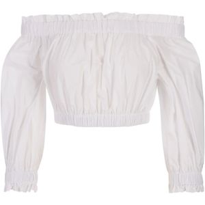 P.a.r.o.s.h., Blouses & Shirts, Dames, Wit, L, Katoen, Witte Katoenen Off-Shoulder Crop Top