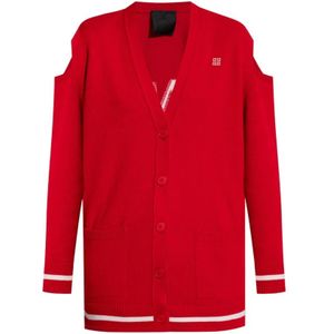 Givenchy, Truien, Dames, Rood, S, Wol, Cardigan met logo patroon