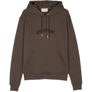 Ami Paris, Sweatshirts & Hoodies, Heren, Bruin, S, Katoen, Bruine Katoenen Hoodie met Koord