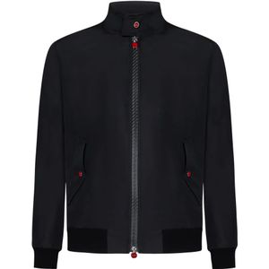 Kiton, Zwarte Jassen met Rode Logo Rits Zwart, Heren, Maat:M