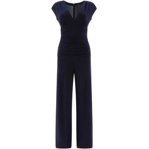 Norma Kamali, V-Hals Jumpsuit, Regular Fit Blauw, Dames, Maat:S