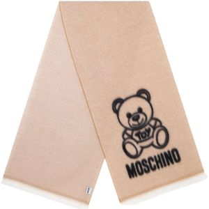 Moschino, Bruine Wollen Sjaal met Logo Borduurwerk Geel, unisex, Maat:ONE Size