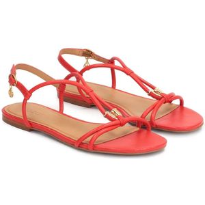 Kazar, Schoenen, Dames, Rood, 36 EU, Leer, Rode sandalen op een platte zool met een overhang