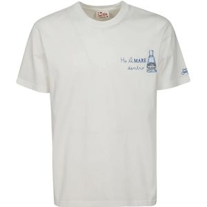 MC2 Saint Barth, Tops, Heren, Wit, S, Katoen, Witte Katoenen Korte Mouw Logo T-Shirt