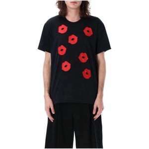 Comme des Garçons, Tops, Heren, Zwart, L, Polyester, Zwarte Lippen T-shirt Ronde Hals Korte Mouwen