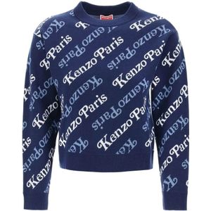 Kenzo, Truien, Dames, Blauw, M, Katoen, Logo Patroon Sweater