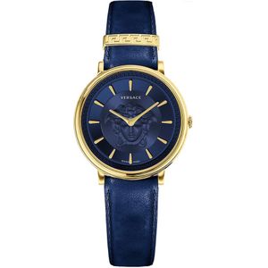 Versace, Accessoires, Dames, Blauw, ONE Size, Elegant Night Leather Analog Watch