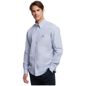 Brooks Brothers, Overhemden, Heren, Blauw, XL, Katoen, Milano Slim-fit niet-ijzeren sport Overhemd, Oxford stretch, knoop-down kraag
