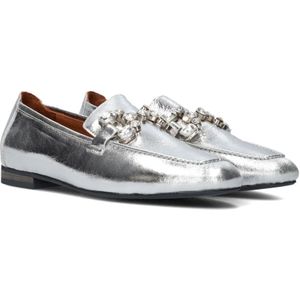 Notre-v, Schoenen, Dames, Grijs, 37 EU, Leer, Zilver Metallic Loafers met Diamant Detail