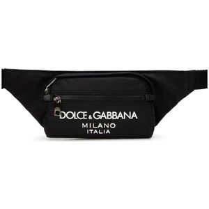 Dolce & Gabbana, Tassen, Heren, Zwart, ONE Size, Nylon, Zwarte heuptas met logo rits