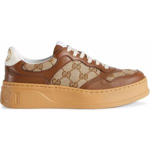 Gucci, Schoenen, Dames, Bruin, 41 EU, Leer, GG Supreme Canvas Low-Top Sneakers