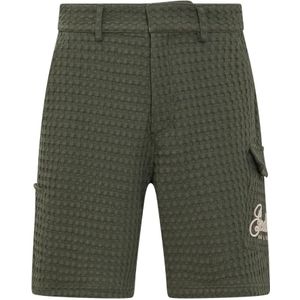 Gcds, Korte broeken, Heren, Groen, S, Geborduurd Logo Knielange Shorts