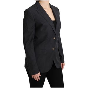 Dolce & Gabbana, Jassen, Dames, Grijs, M, Katoen, Gestreepte Grijze Blazer met Knopen