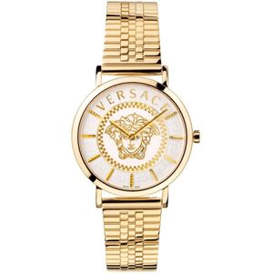 Versace, Essential Goud Roestvrij Stalen Horloge Geel, Dames, Maat:ONE Size
