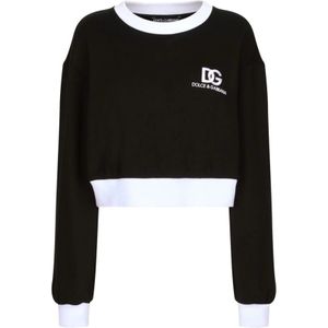 Dolce & Gabbana, Sweatshirts & Hoodies, Dames, Zwart, XS, Katoen, Zwarte Sweaters Twee-Tone Logo Print Ronde Hals