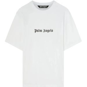 Palm Angels, Tops, Heren, Wit, XL, Katoen, Witte Katoenen T-shirt met Voorlogo