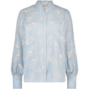 Fabienne Chapot, Blouses & Shirts, Dames, Blauw, S, Katoen, Bloemenkatoenen blouse met gerimpelde kraag