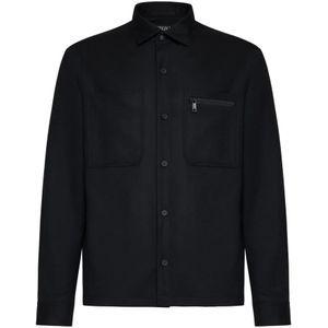 Ermenegildo Zegna, Jassen, Heren, Zwart, XL, Zwarte Techno-Merino Overshirt met Borstzakken