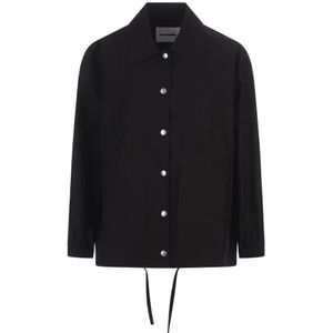 Jil Sander, Blouses & Shirts, Dames, Zwart, S, Katoen, Zwarte lichtgewicht waterdichte katoenen jas voor vrouwen